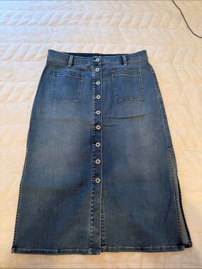 INC International Concepts Classic Blue Button-Front Denim Skirt